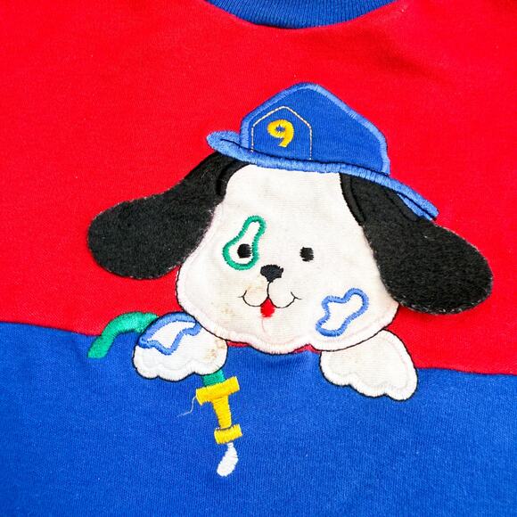 Vintage Healthtex 90s Firefighter Dog Romper Blue Red 12 Months - Picture 3 of 6